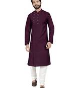 Purple plain pure cotton kurta-pajama