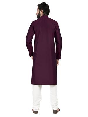 Purple plain pure cotton kurta-pajama 2