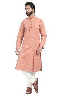 Orange plain pure cotton kurta-pajama
