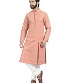 Orange plain pure cotton kurta-pajama