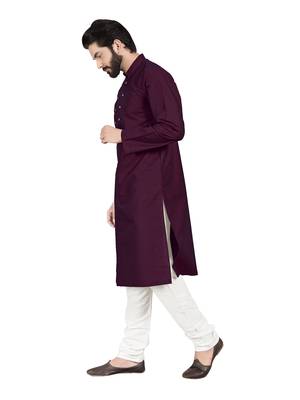 Purple plain pure cotton kurta-pajama 3