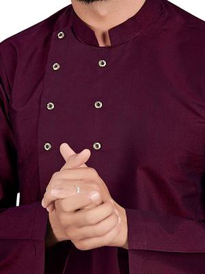 Purple plain pure cotton kurta-pajama 4