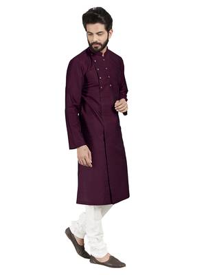 Purple plain pure cotton kurta-pajama 5
