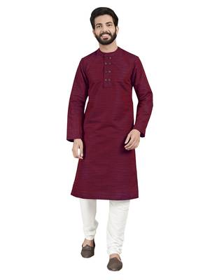 Red plain pure cotton kurta-pajama 1