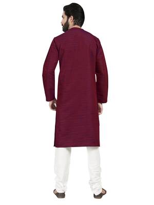 Red plain pure cotton kurta-pajama 2
