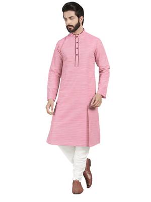 Pink plain pure cotton kurta-pajama 1