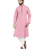 Pink plain pure cotton kurta-pajama