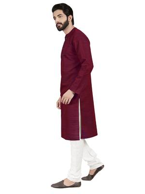 Red plain pure cotton kurta-pajama 3