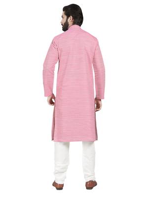 Pink plain pure cotton kurta-pajama 2