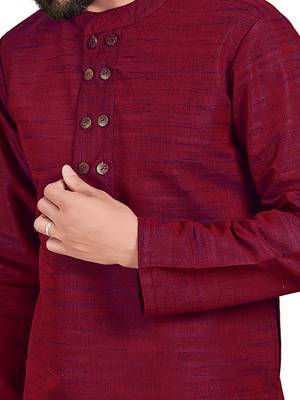 Red plain pure cotton kurta-pajama 4