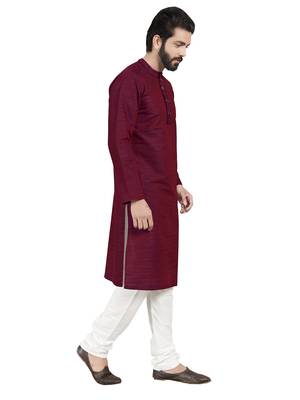 Red plain pure cotton kurta-pajama 5