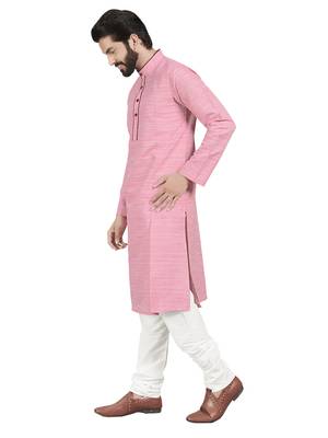 Pink plain pure cotton kurta-pajama 3