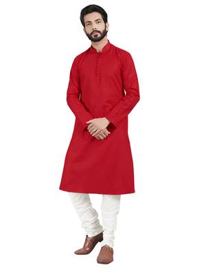 Red plain pure cotton kurta-pajama 1