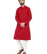 Red plain pure cotton kurta-pajama