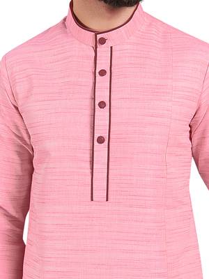 Pink plain pure cotton kurta-pajama 4