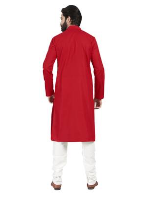 Red plain pure cotton kurta-pajama 2