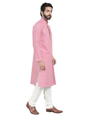 Pink plain pure cotton kurta-pajama 5