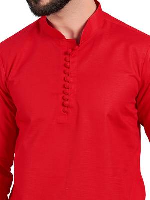 Red plain pure cotton kurta-pajama 4