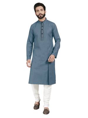 Grey plain pure cotton kurta-pajama 1