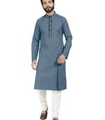 Grey plain pure cotton kurta-pajama