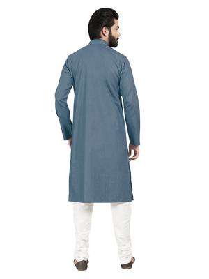 Grey plain pure cotton kurta-pajama 2