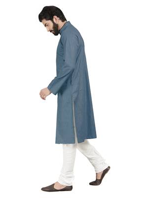 Grey plain pure cotton kurta-pajama 3
