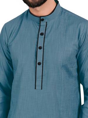Grey plain pure cotton kurta-pajama 4