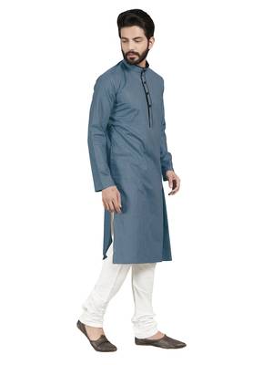 Grey plain pure cotton kurta-pajama 5