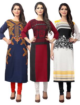 Women Multicoloured Digital printed Crepe Knee long kurtas-kurtis 1
