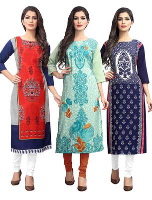 Women Multicoloured Digital printed Crepe Knee long kurtas-kurtis 1