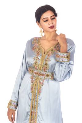 Pastel Blue Satin Moroccan Kaftan 1