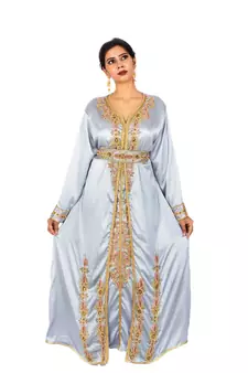 Pastel Blue Satin Moroccan Kaftan