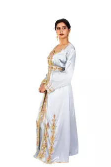 Pastel Blue Satin Moroccan Kaftan