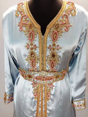 Pastel Blue Satin Moroccan Kaftan 4