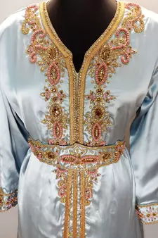 Pastel Blue Satin Moroccan Kaftan