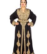 Black luxurious Moroccan Kaftan With Sun-proof hijab.