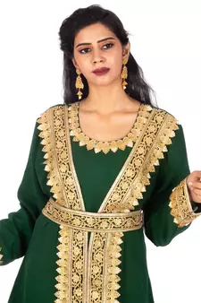 Bottle green Moroccan Kaftan with Sun-proof hijab