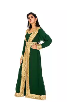 Bottle green Moroccan Kaftan with Sun-proof hijab