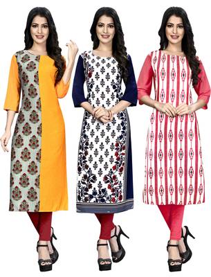 Women Multicoloured Digital printed Crepe Knee long kurtas-kurtis 1