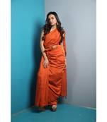 Orange Khadi Cotton Saree With Blouse