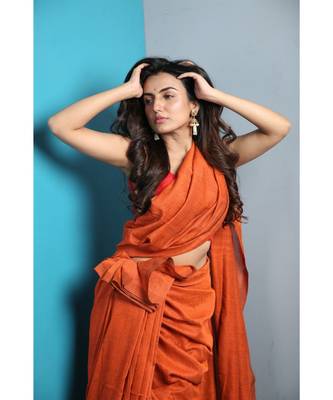 Orange Khadi Cotton Saree With Blouse 2