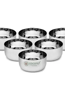 Coconut Stainless Steel Sada  Bowl/Vati/Katori- C35 - Set of 6- Capacity Each Bowl 200ML