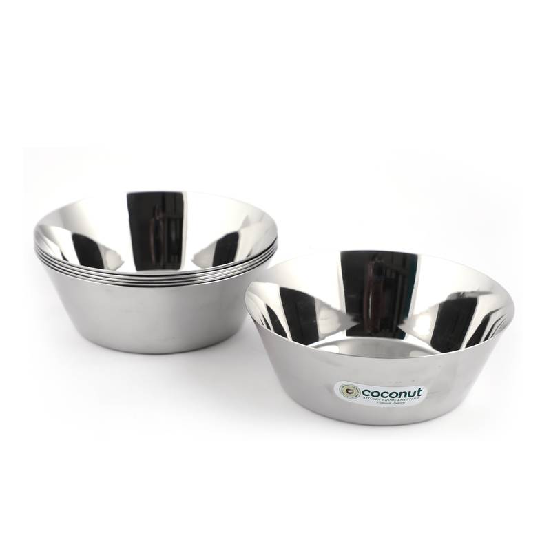 Coconut Stainless Steel Alaska Bowl/Mixing & Serving Bowl/Katori Capasity - 850 ML - Pack of 6