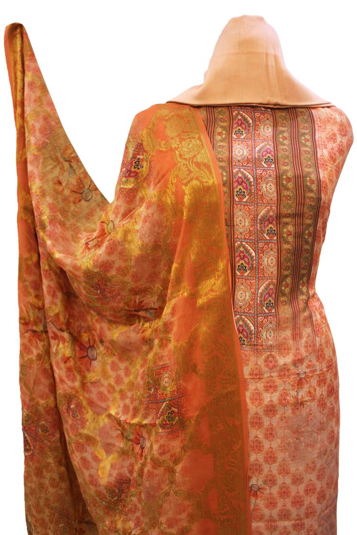 Peach Muslin Silk Digital Print Unstitched Suit