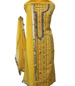 Geometric Print Yellow Muslin Silk Embroidered Unstitched Suit