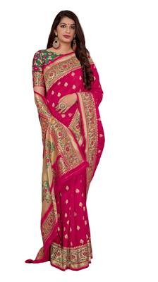 Pink woven banarasi silk saree with blouse 1