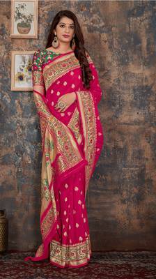 Pink woven banarasi silk saree with blouse 2