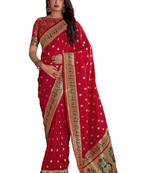 Red woven banarasi silk saree with blouse