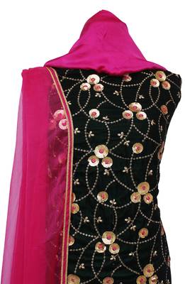 Bottle Green Magenta Velvet Embroidery Unstitched Suit 2