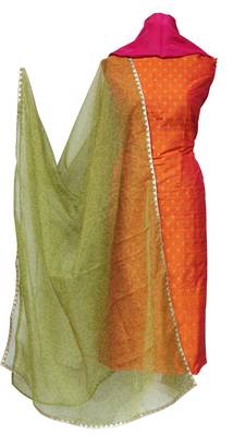 Pure Rawl Silk Orage Rani Zari Weave Unstitched Suit Set 1